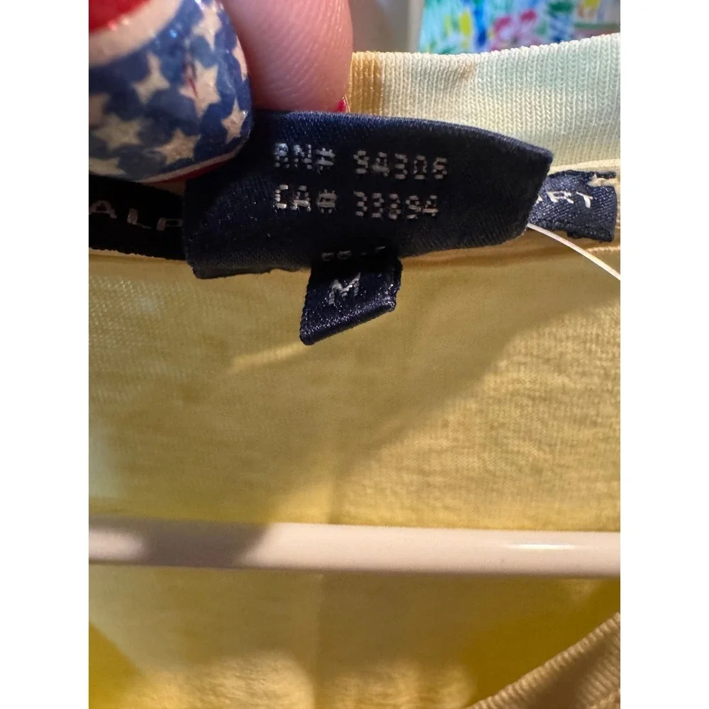 201 Ralph Lauren Sport Womens V-Neck T-Shirt Yellow Cotton Pony Logo Size M
